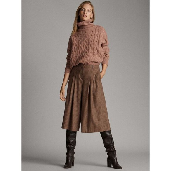 Massimo Dutti Wool Culottes Pants Wide Leg Crop Old Money Quiet Luxury Trousers - Picture 1 of 11
